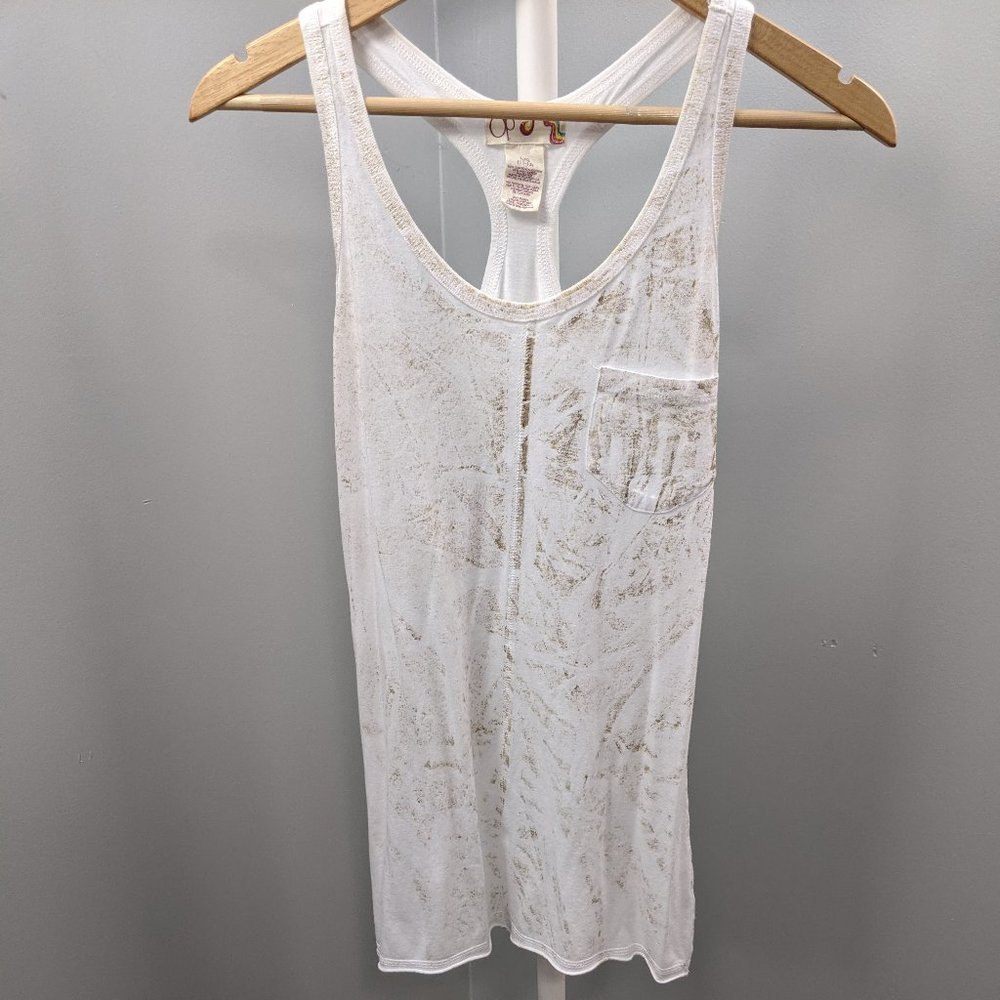 OP Juniors White Gold Foil Pocket Racerback Tank,L